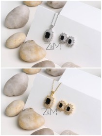 طقم اكسسوار حجر زيركون باللون الاسود