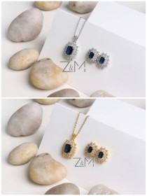 طقم اكسسوار حجر زيركون باللون الازرق