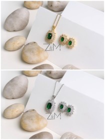 طقم اكسسوار حجر زيركون باللون الاخضر