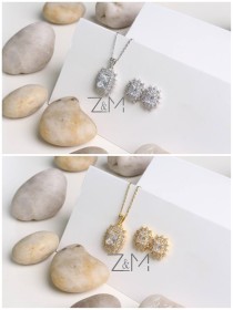 طقم اكسسوار حجر زيركون باللون الابيض