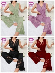 بيجامة قطن مع دنتيل