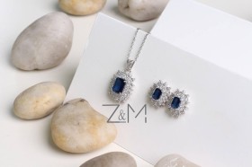طقم اكسسوار حجر زيركون باللون الازرق