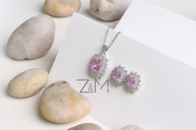 طقم اكسسوار حجر زيركون باللون زهري