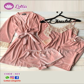 طقم بيجاما مخمل فاخر –  زهري أنيق