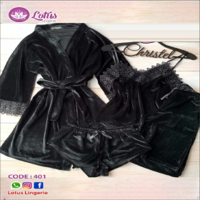 طقم بيجاما مخمل فاخر – أسود أنيق