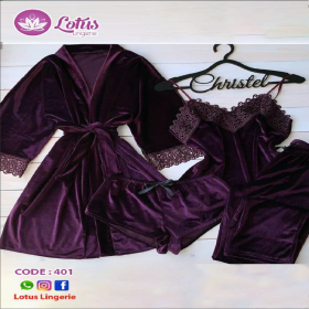 طقم بيجاما مخمل فاخر –بنفسجي أنيق