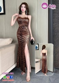 فستان بيتي بطبعة النمر بشق جانبي جريء ولمسة فخامة